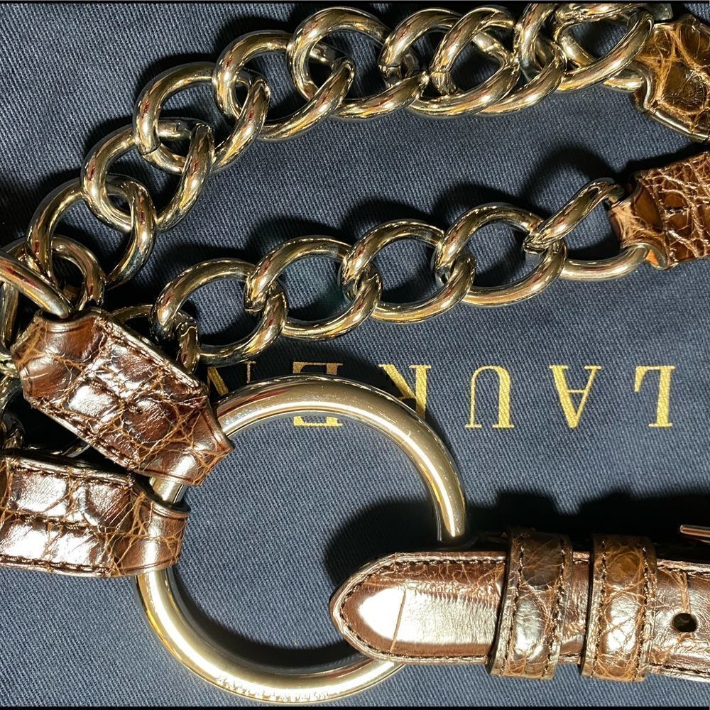 Ralph Lauren Made in Italy Alligator & Silver Tone Link O-Ring Tri-Strap Belt
